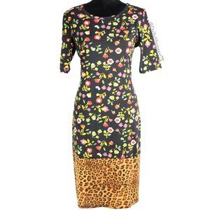 LuLaRoe Women's Floral & Leopard Print "Julia" Fitted Midi Dress